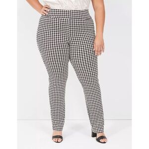 Lane Bryant Black Houndstooth Pull On Pants Size 26 Ponte Knit Straight Leg